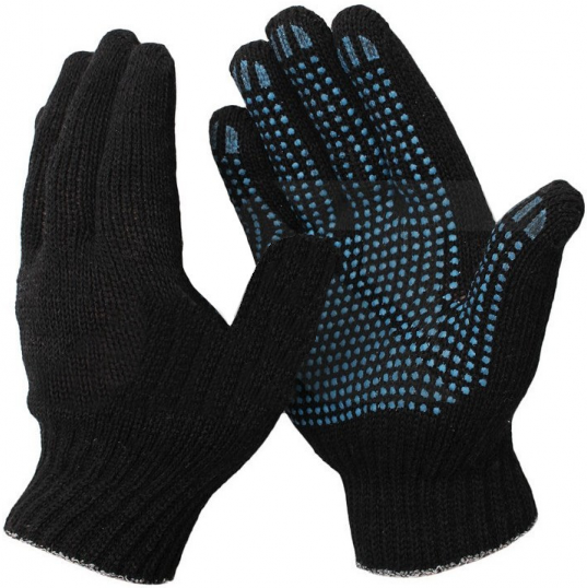 Рабочие перчатки ХБ с ПВХ 10 класс 5 нитей черные 46 гр фото