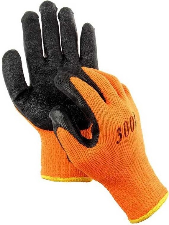 Перчатки рабочие вспененные, двойной облив, утепленные, оранжево-черные фото
