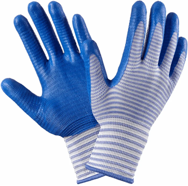 Перчатки защитные нейлоновые с нитриловым покрытием синие фото