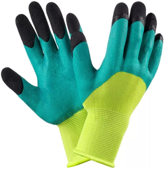 Перчатки рабочие синтетические, полный облив, зелёно-жёлтые фото