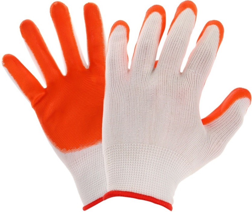 Перчатки нейлоновые с нитриловым полуобливом оранжевые фото