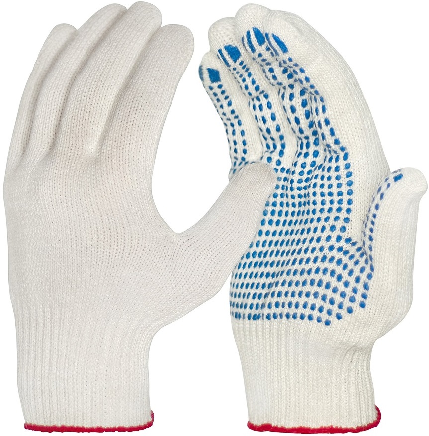 Рабочие перчатки ХБ с ПВХ 10 класс 5 нитей белые 46 гр фото